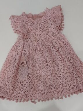 RAYE Pink Lace Pom-Pom Sleeve Dress
